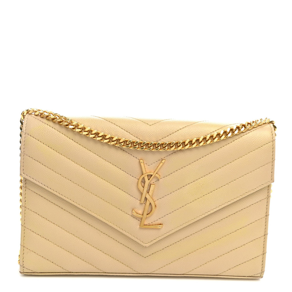 Grain De Poudre Matelasse Chevron Monogram Chain Wallet Dark Beige