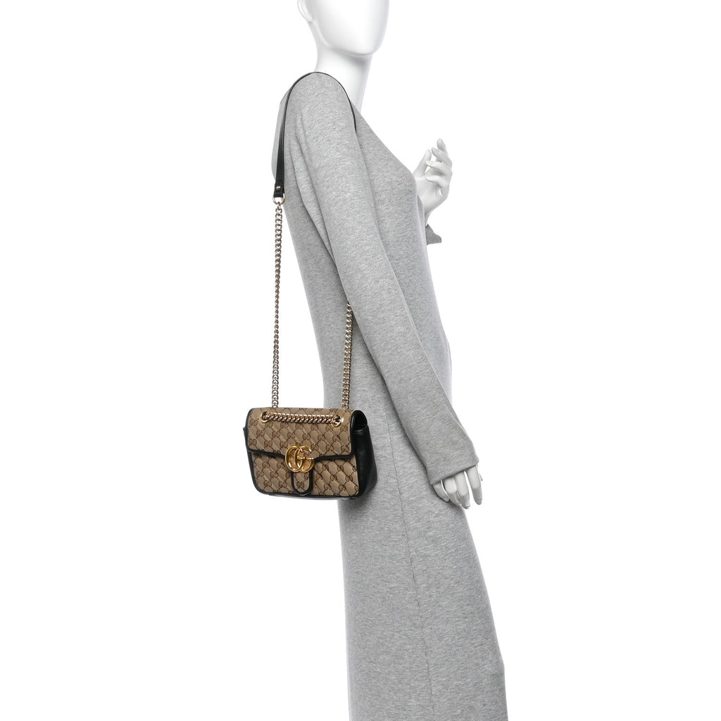 Monogram Matelasse Diagonal Mini GG Marmont Shoulder Bag Beige Black