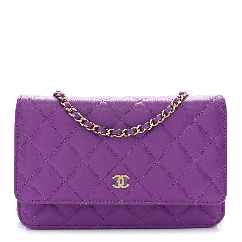 Caviar Quilted Wallet on Chain WOC Purple