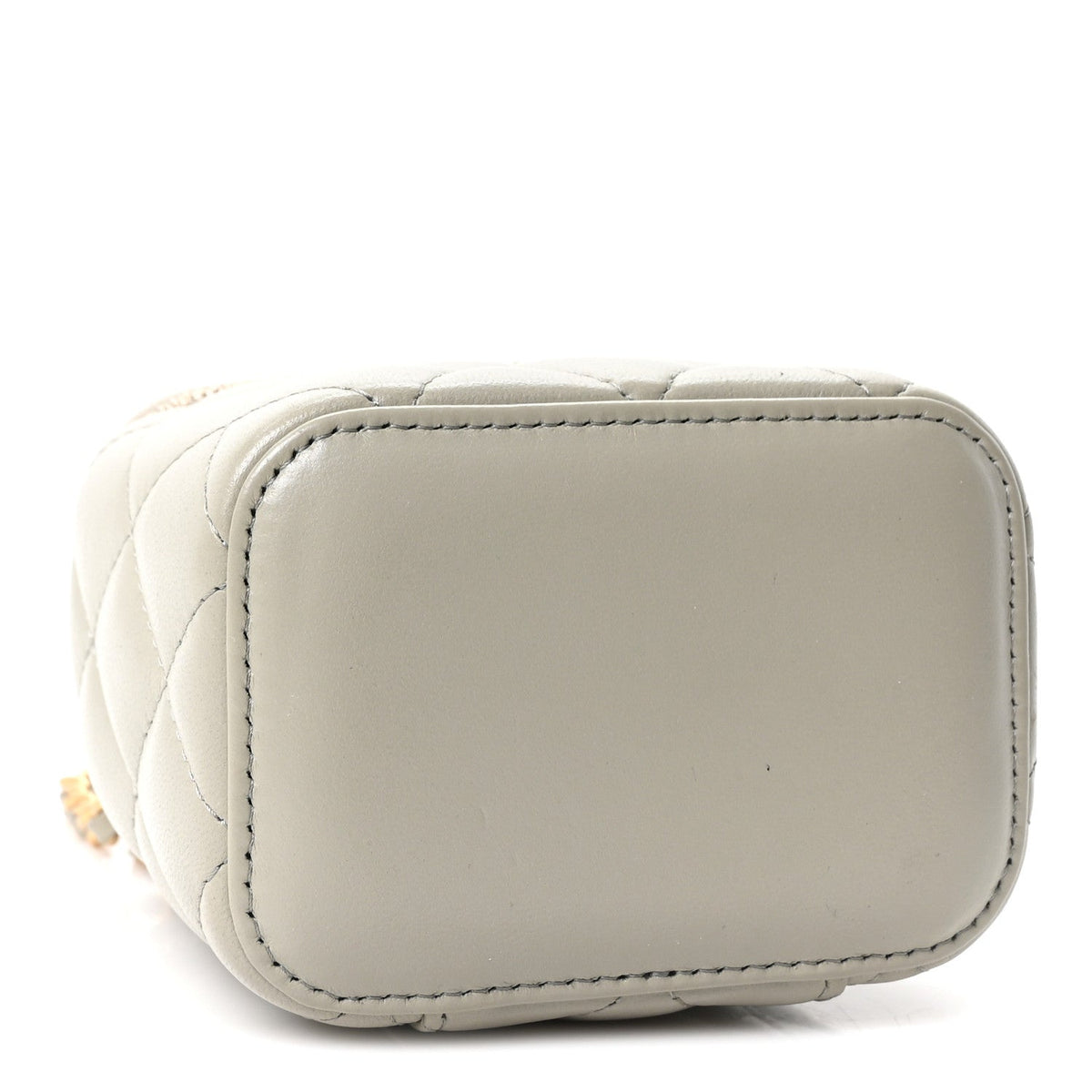 Lambskin Quilted Pearl Crush Mini Vanity Case With Chain Grey