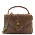 Suede Matelasse Chevron Monogram Medium College Bag Taupe