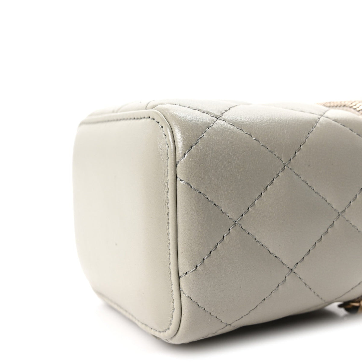 Lambskin Quilted Pearl Crush Mini Vanity Case With Chain Grey