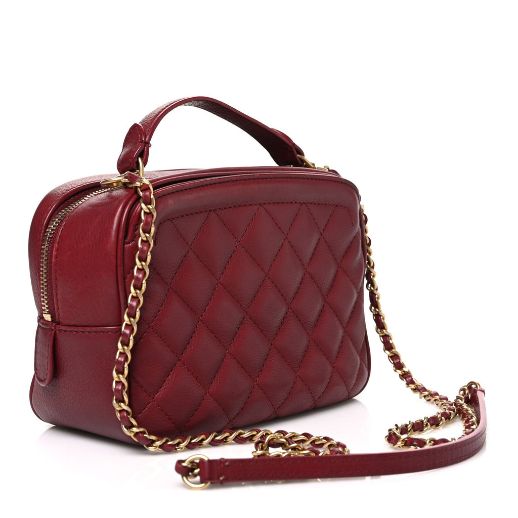 Calfskin Quilted CC Small Vanity Case Dark Red