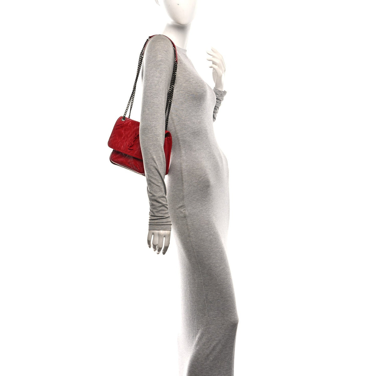Crinkled Calfskin Matelasse Monogram Baby Niki Chain Satchel Rouge Eros
