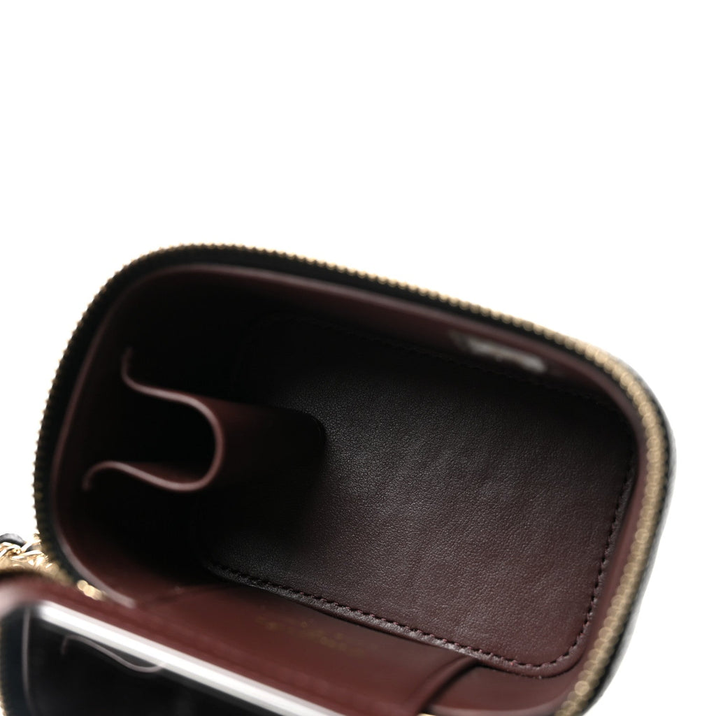 Caviar Quilted Mini Vanity Case With Chain Black