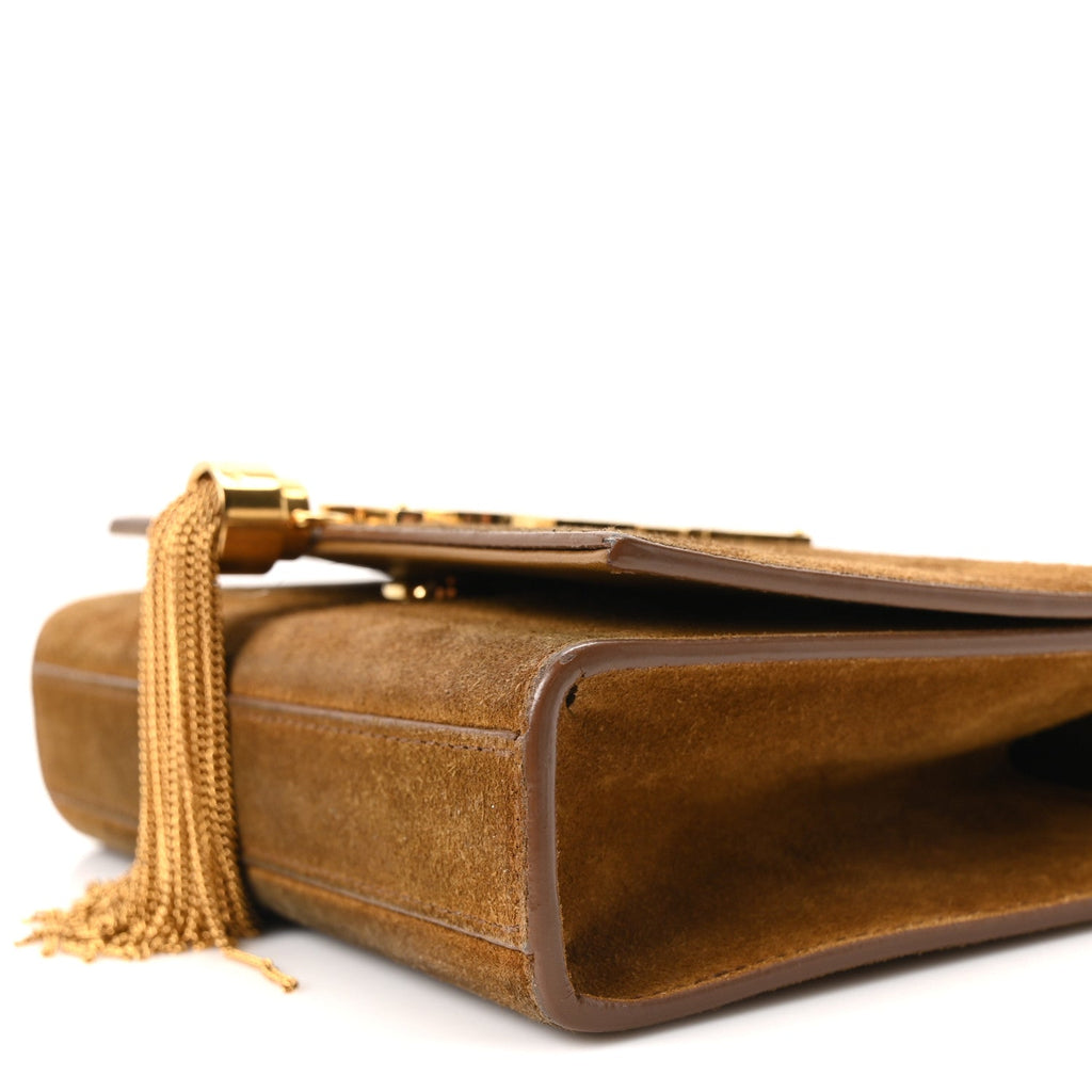Suede Small Classic Monogram Kate Tassel Satchel Light Ochre