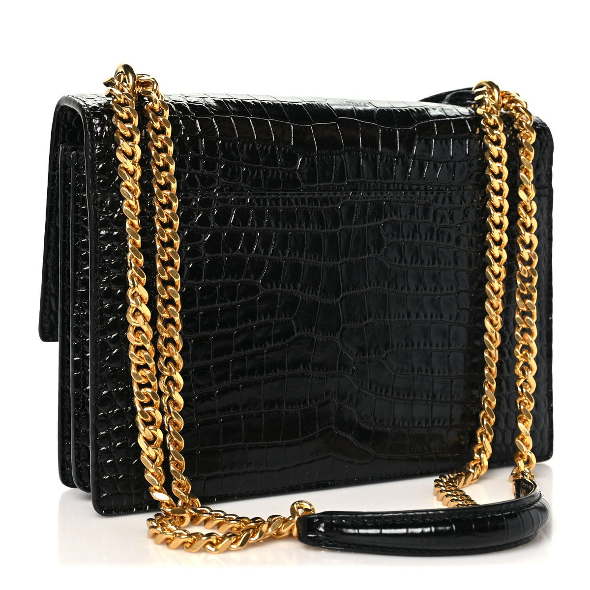 Calfskin Crocodile Embossed Medium Monogram Sunset Black