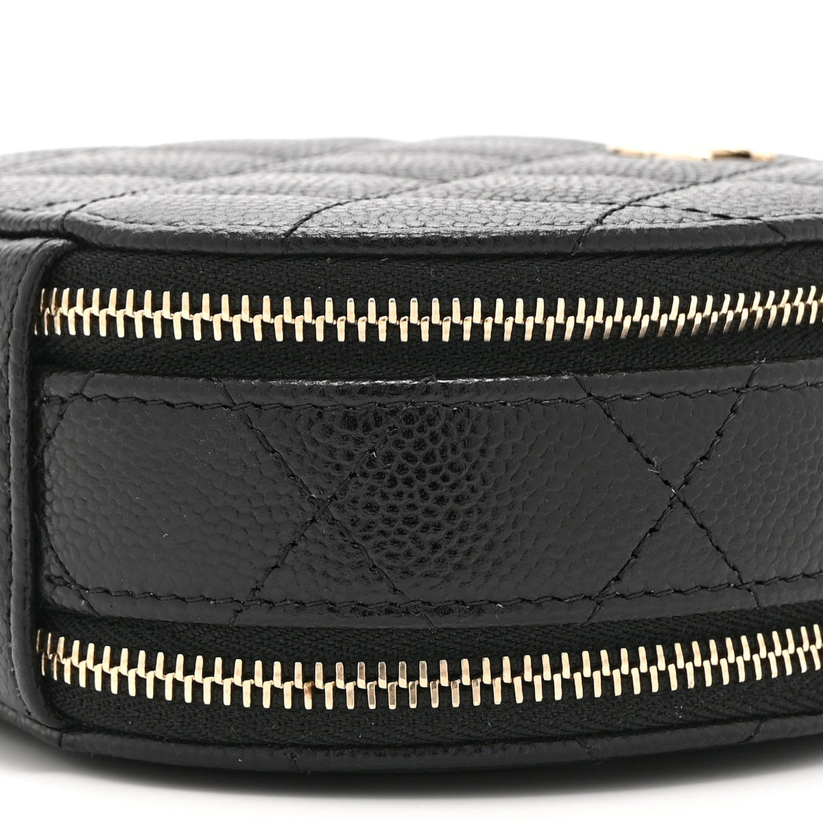 Caviar Quilted Round Handle With Care Vanity With Chain Black