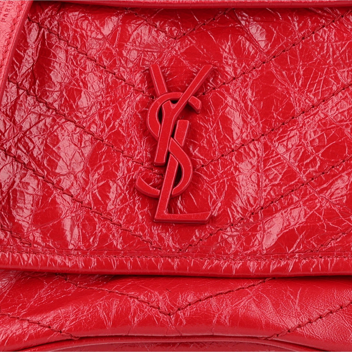 Crinkled Calfskin Matelasse Monogram Baby Niki Chain Satchel Rouge Eros