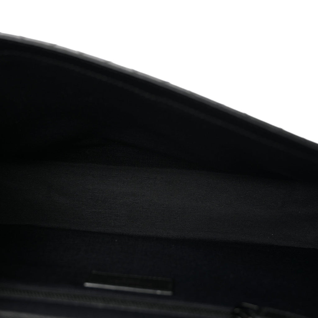 Grain De Poudre Textured Mixed Matelasse Large Triquilt Monogram Monochrome Satchel Black