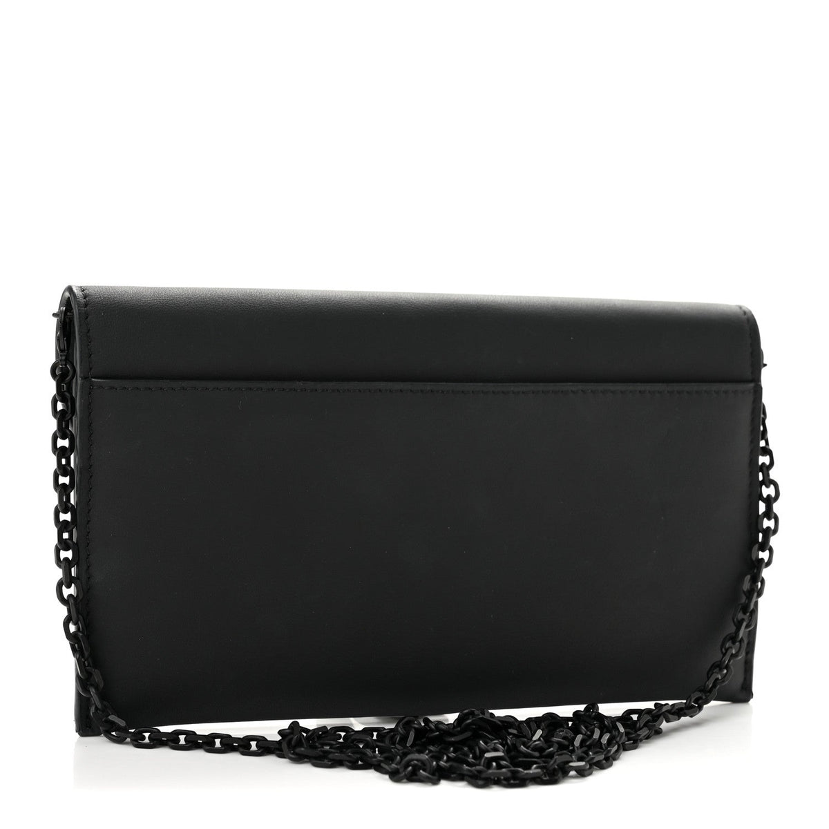 Ultra Matte Calfskin Saddle Chain Wallet Pouch Black