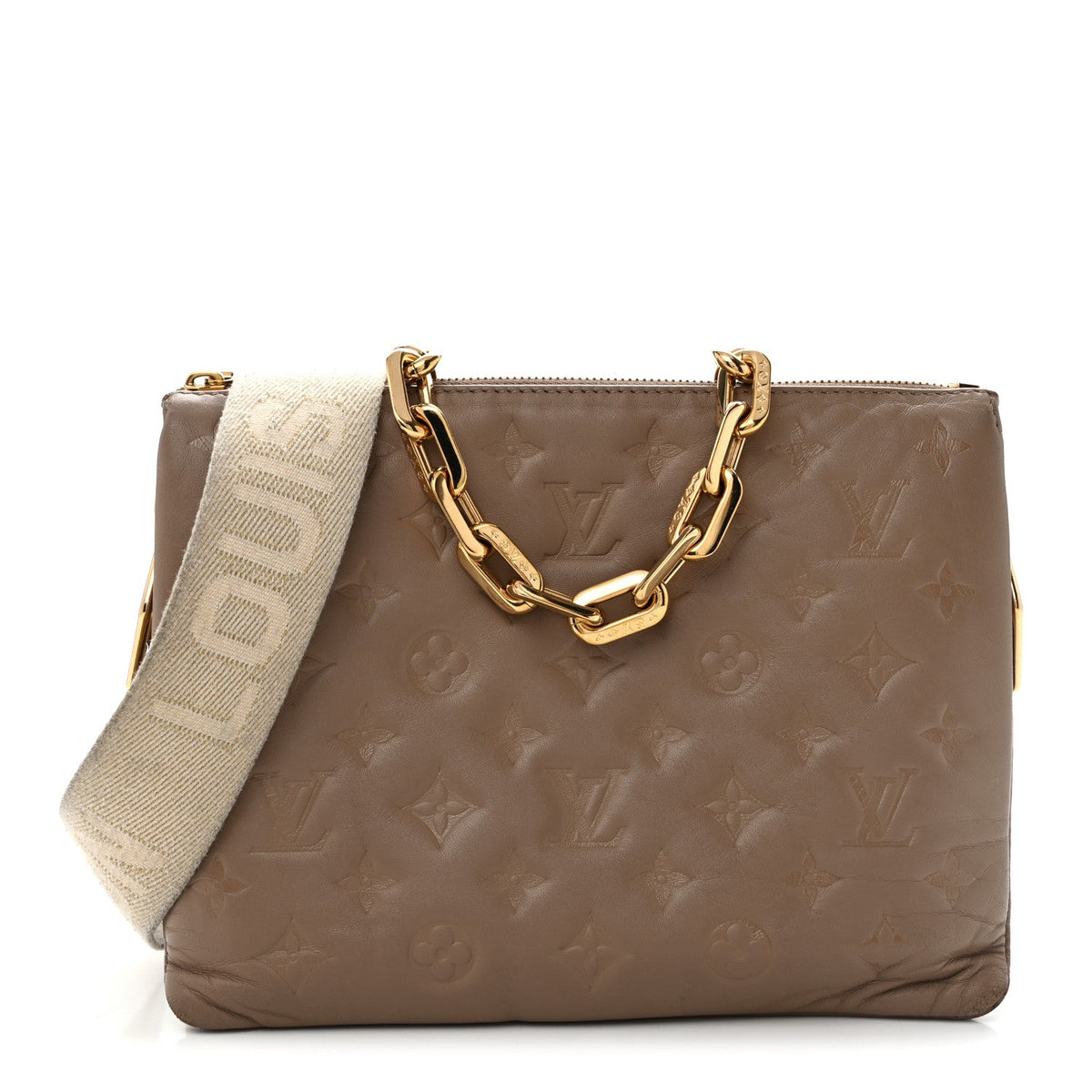 Lambskin Embossed Monogram Coussin PM Taupe