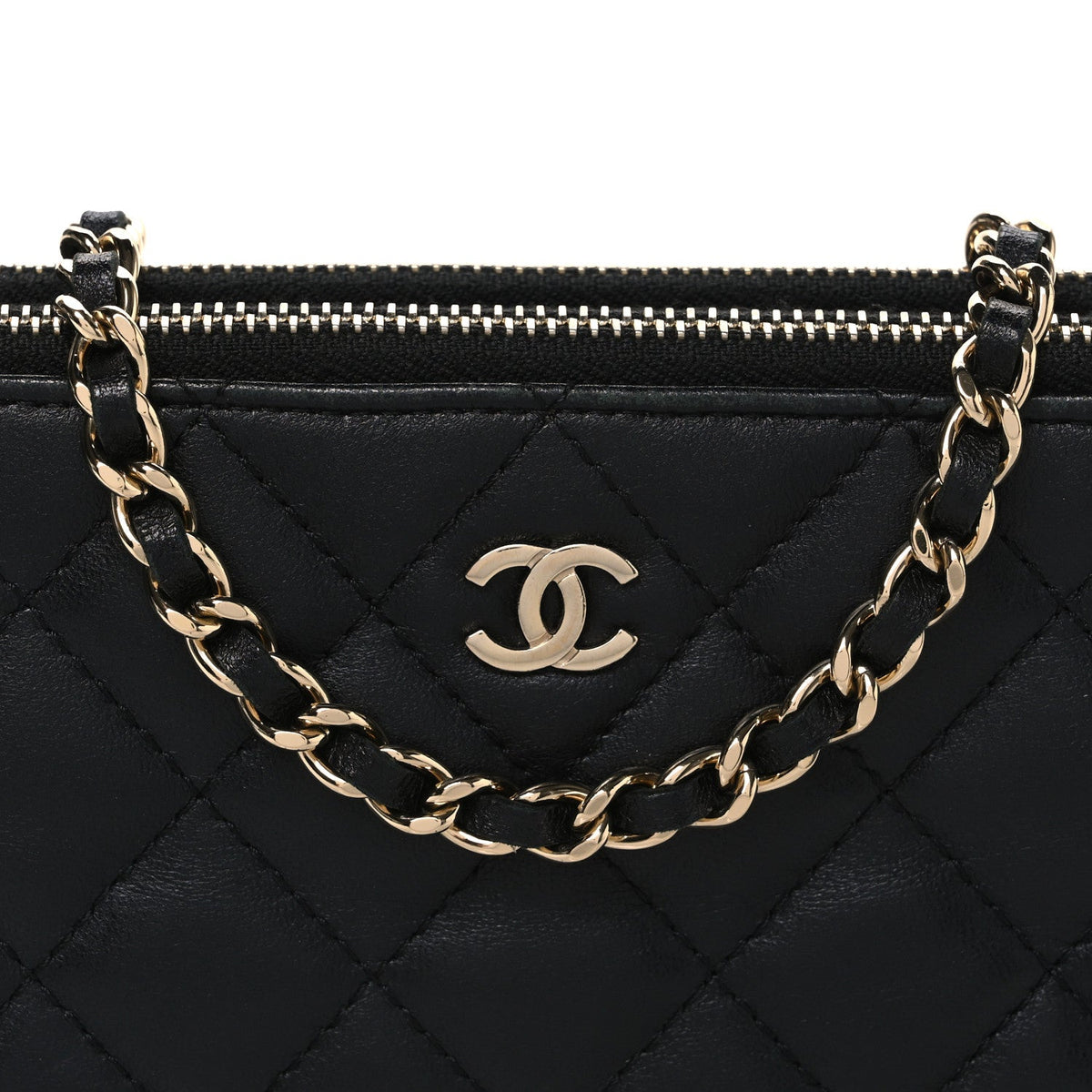 Lambskin Quilted Small Clutch With Chain Black