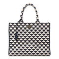 Jacquard Saffiano Triangolo Symbole Embroidered Large Tote Baltico Talco