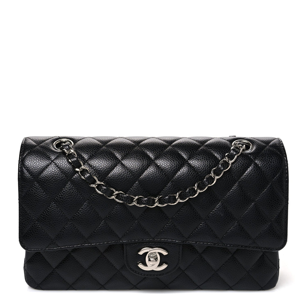 Caviar Quilted Medium Double Flap Black
