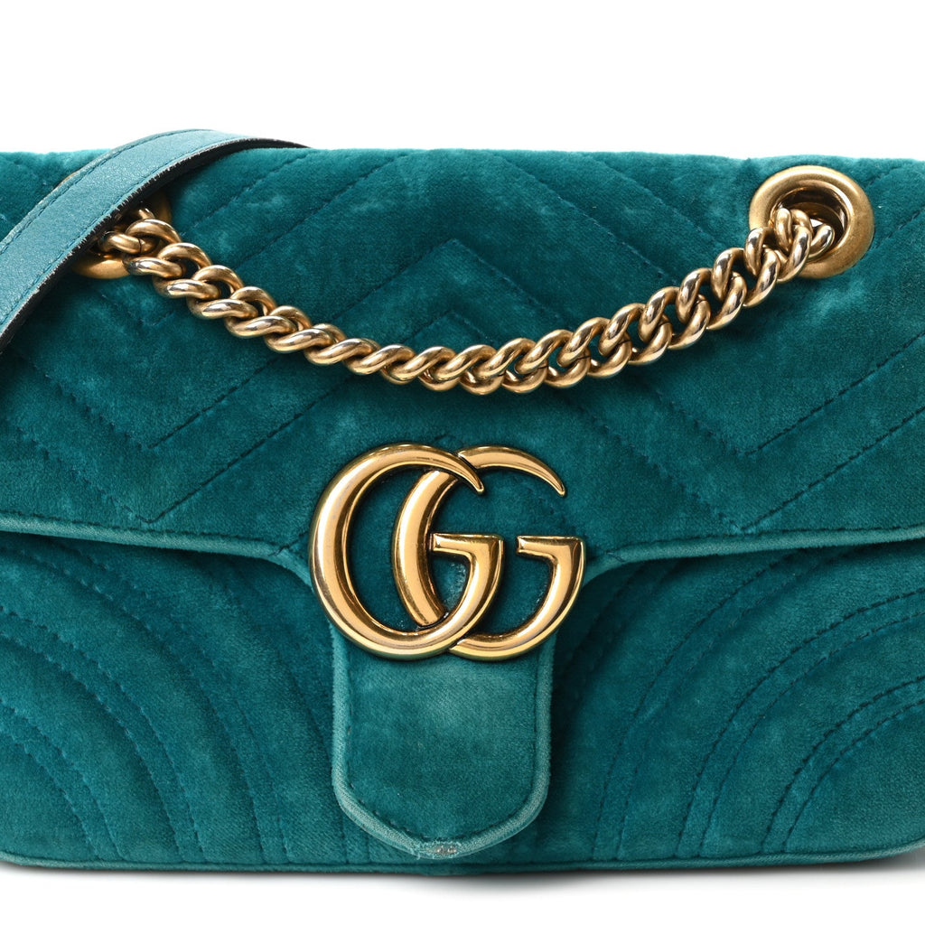 Velvet Matelasse Mini GG Marmont Shoulder Bag Pavone Cyan