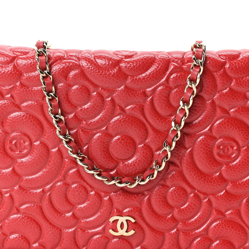 Caviar Camellia Embossed Wallet On Chain WOC Red