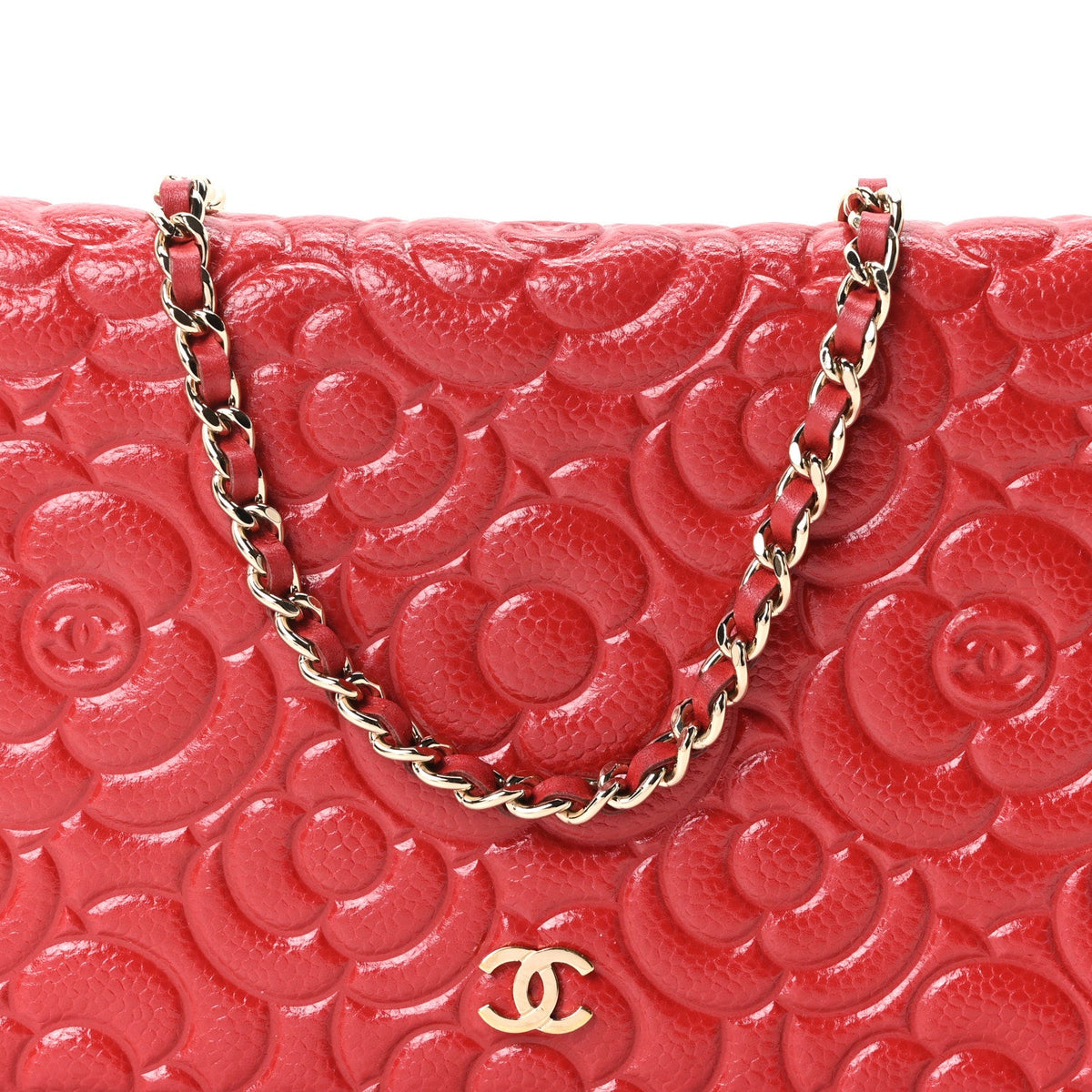 Caviar Camellia Embossed Wallet On Chain WOC Red