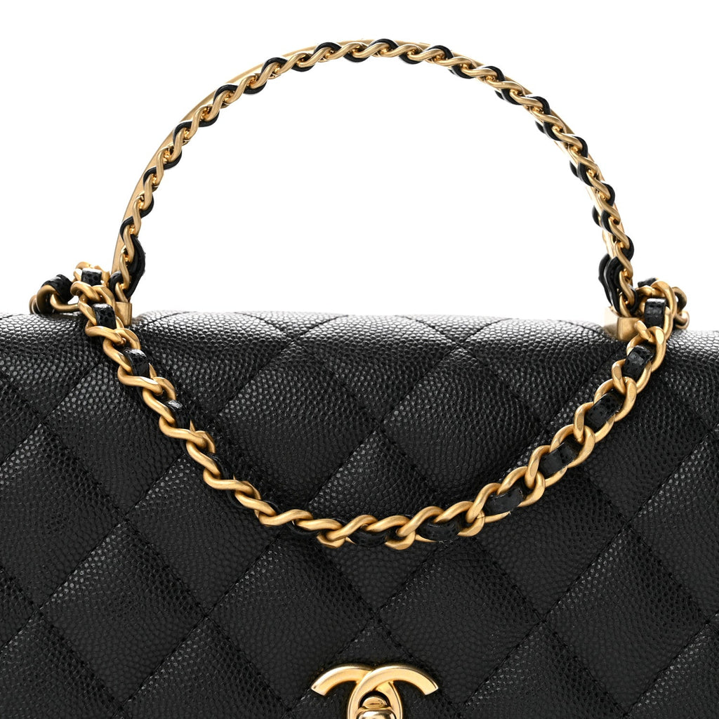 Shiny Caviar Quilted Pick Me Up Wallet On Chain WOC Black