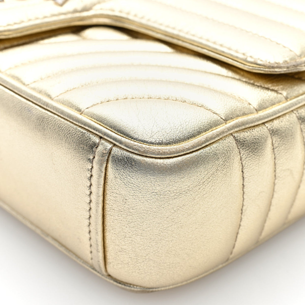 Metallic Nappa Impunture Diagramme Medium Chain Flap Shoulder Bag  Gold