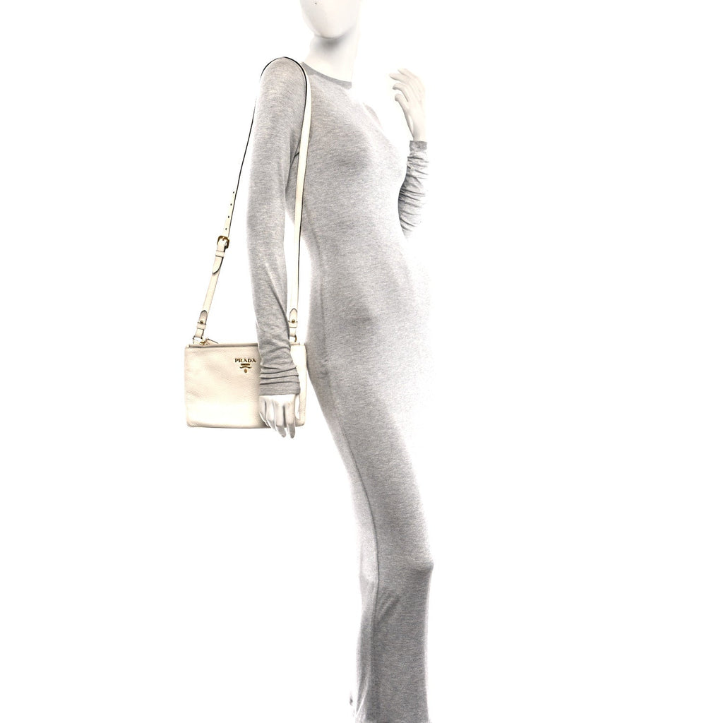 Vitello Phenix Double Zip Crossbody Bag White