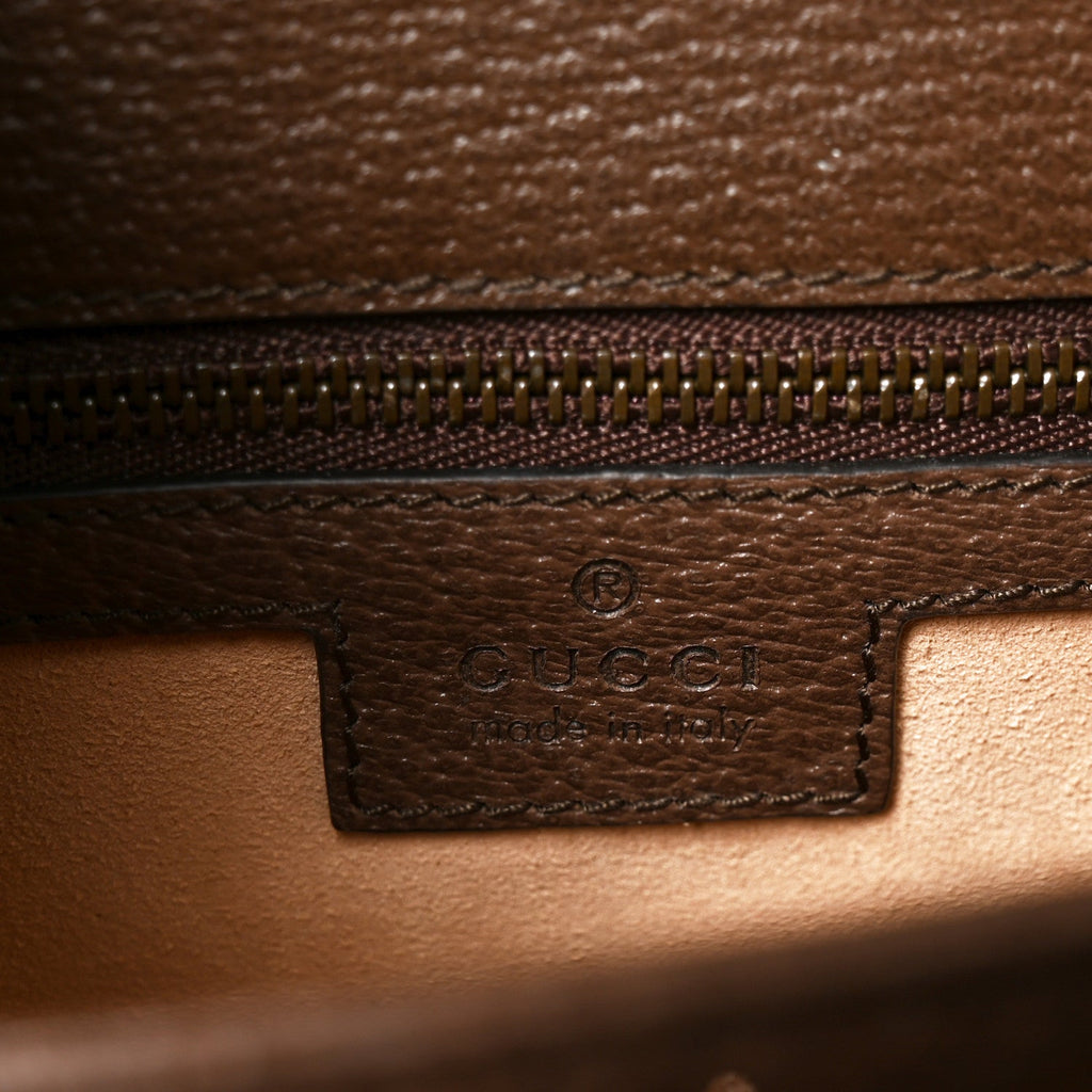 GG Supreme Monogram Textured Dollar Calfskin Web Small Ophidia Padlock Top Handle Bag Beige Ebony New Acero