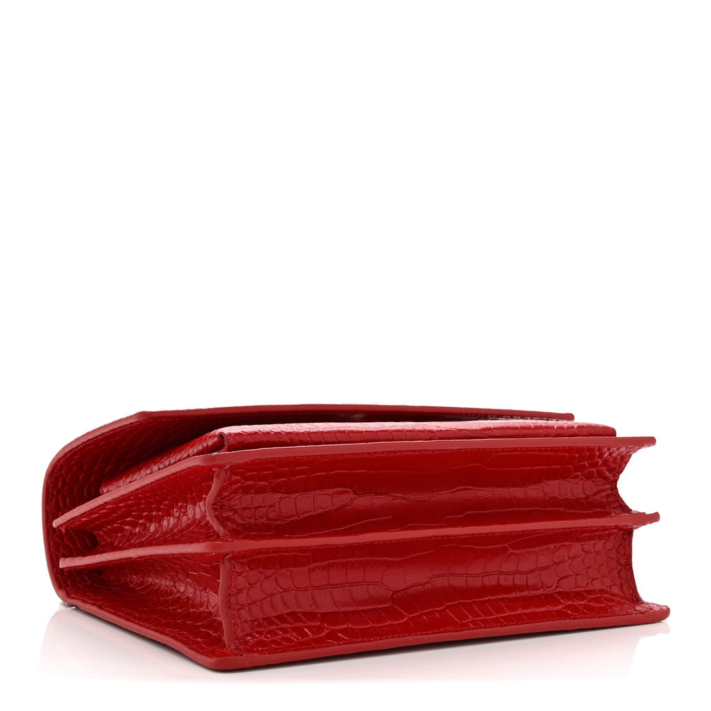Calfskin Crocodile Embossed Medium Monogram Sunset Rouge Eros