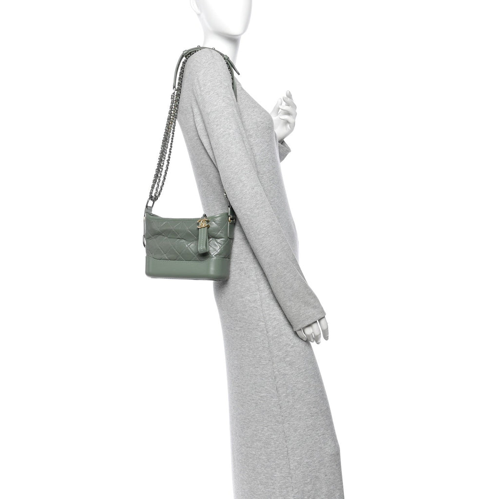 Aged Calfskin Quilted Small Gabrielle Hobo Dark Green
