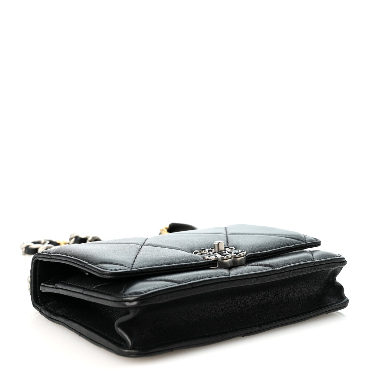 Lambskin Quilted Chanel 19 Wallet On Chain WOC Black