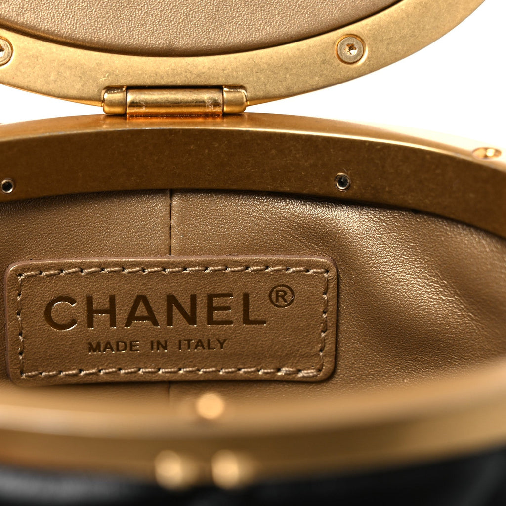 Lambskin Quilted Crown Box Bag Black