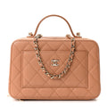 Caviar Quilted Top Handle Vanity With Chain Dark Beige