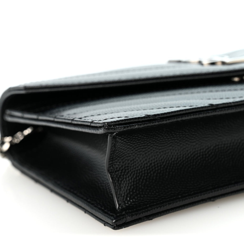Grain De Poudre Matelasse Chevron Monogram Envelope Chain Wallet Black