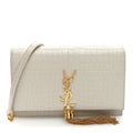 Calfskin Crocodile Embossed Kate Monogram Tassel Chain Wallet Crema Soft