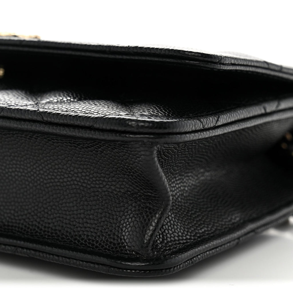Caviar Quilted Crystal CC Wallet On Chain WOC Black