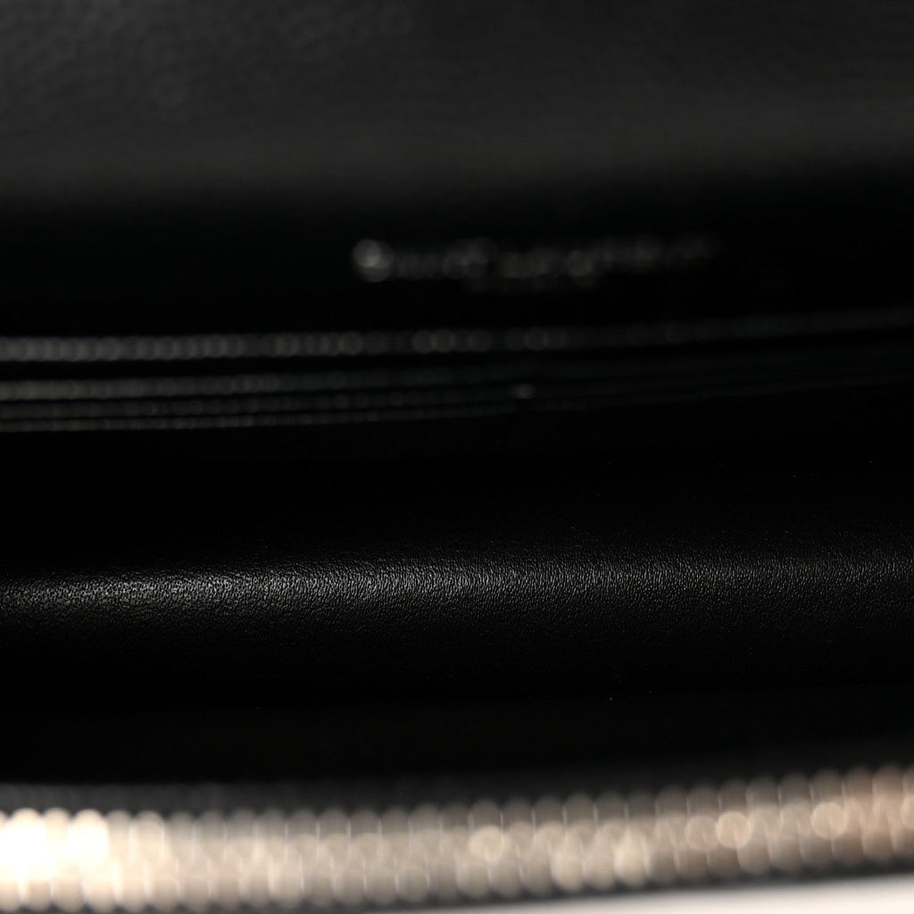 Grain De Poudre Matelasse Chevron Monogram Envelope Chain Wallet Black