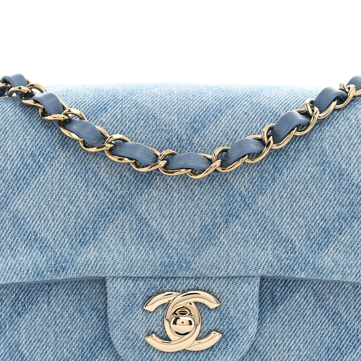 Printed Denim Quilted Mini Rectangular Flap Light Blue