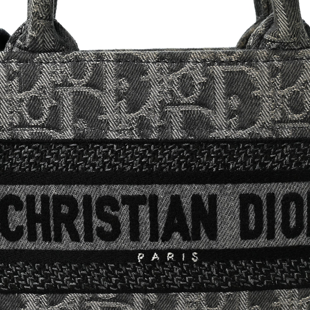 Oblique Denim Mini Book Tote With Strap Grey Multicolor