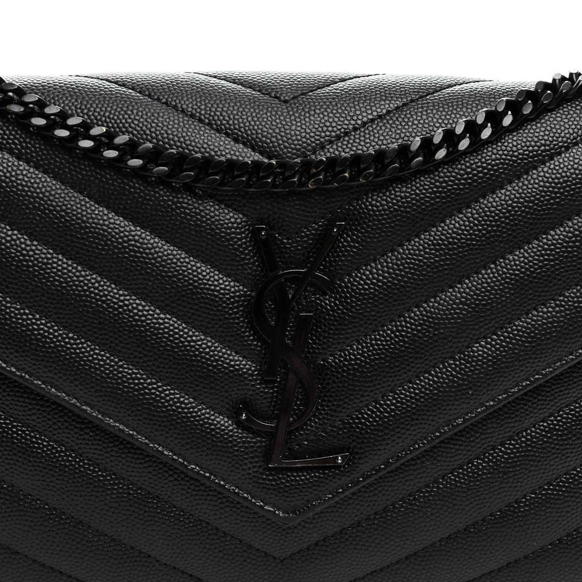 Grain De Poudre Matelasse Chevron Monogram Monochrome Chain Wallet Black