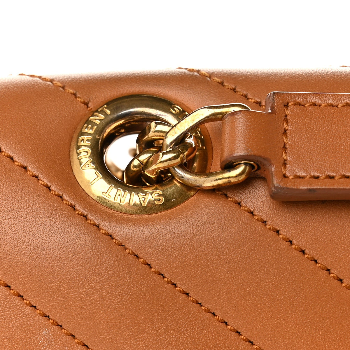 Smooth Calfskin Matelasse Chevron Large Monogram Satchel Brown