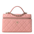 Caviar Quilted Top Handle Slim Vanity With Chain Light Pink