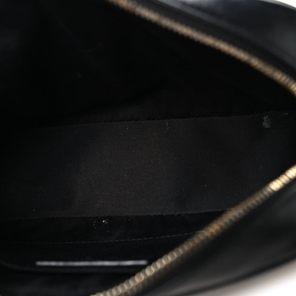 Patent Mixed Matelasse Triquilt Small Monogram Satchel Black