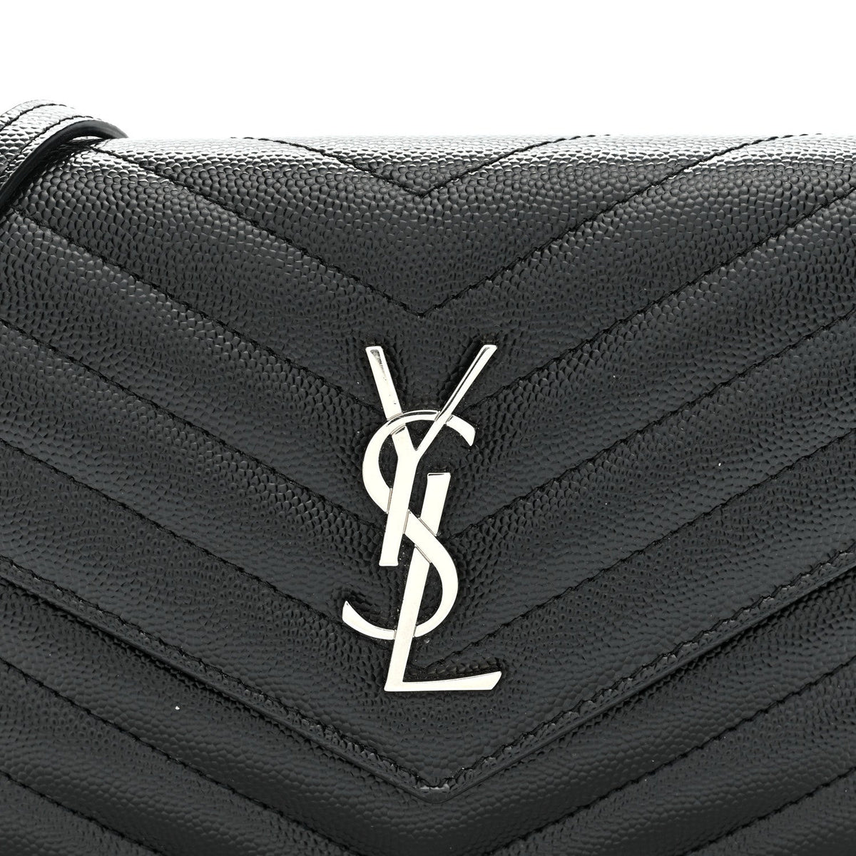Grain De Poudre Matelasse Chevron Monogram Envelope Chain Wallet Black