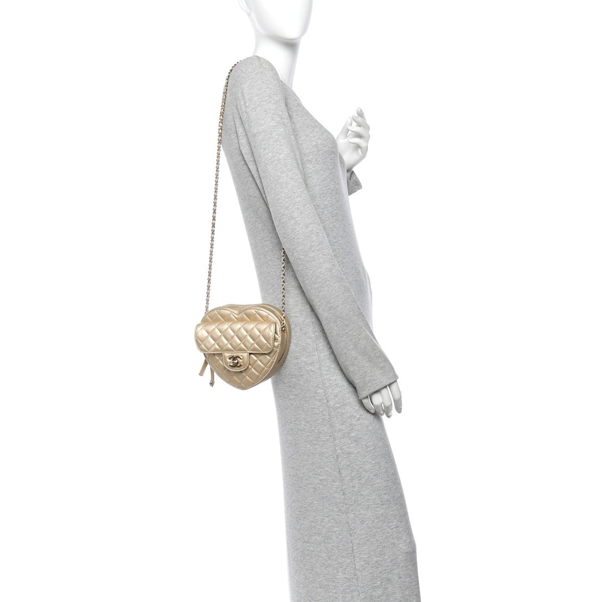 Metallic Lambskin Quilted CC In Love Heart Bag Gold