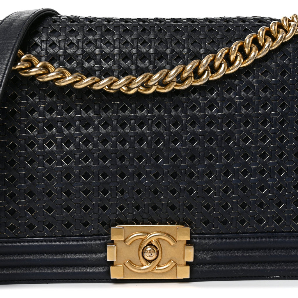 Braided Sheepskin Large Boy Flap Navy