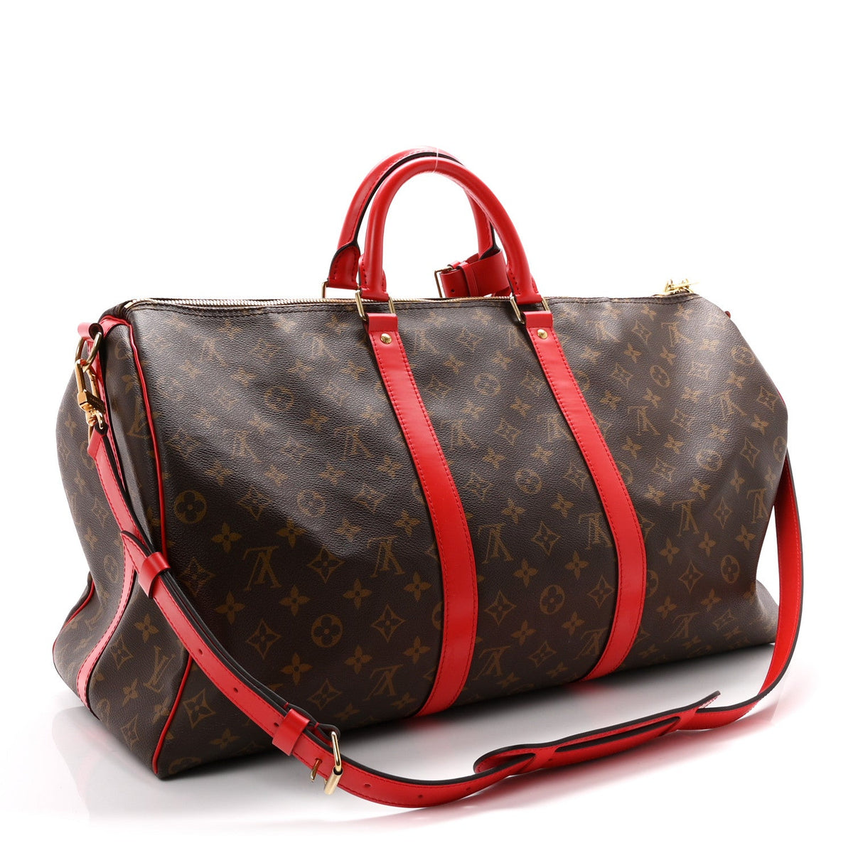 Calfskin Monogram Keepall Bandouliere 50 Coquelicot