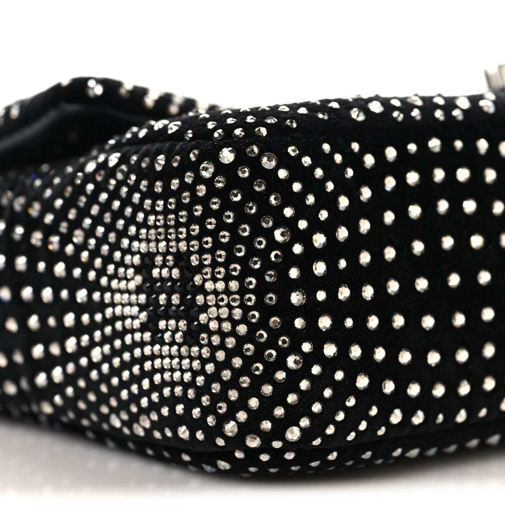 Velvet Strass Evening Flap Bag Black Silver