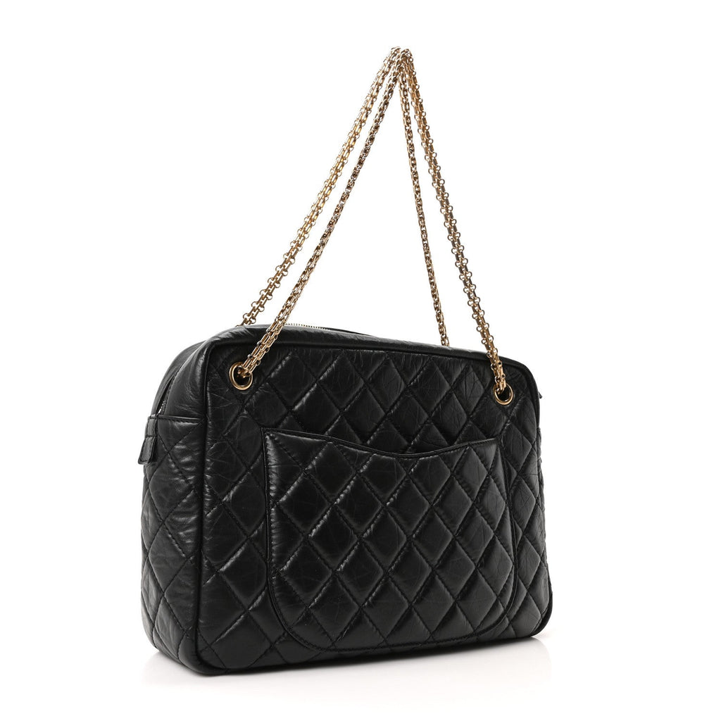 Aged Calfskin Quilted Large Reissue Camera Case Black Black