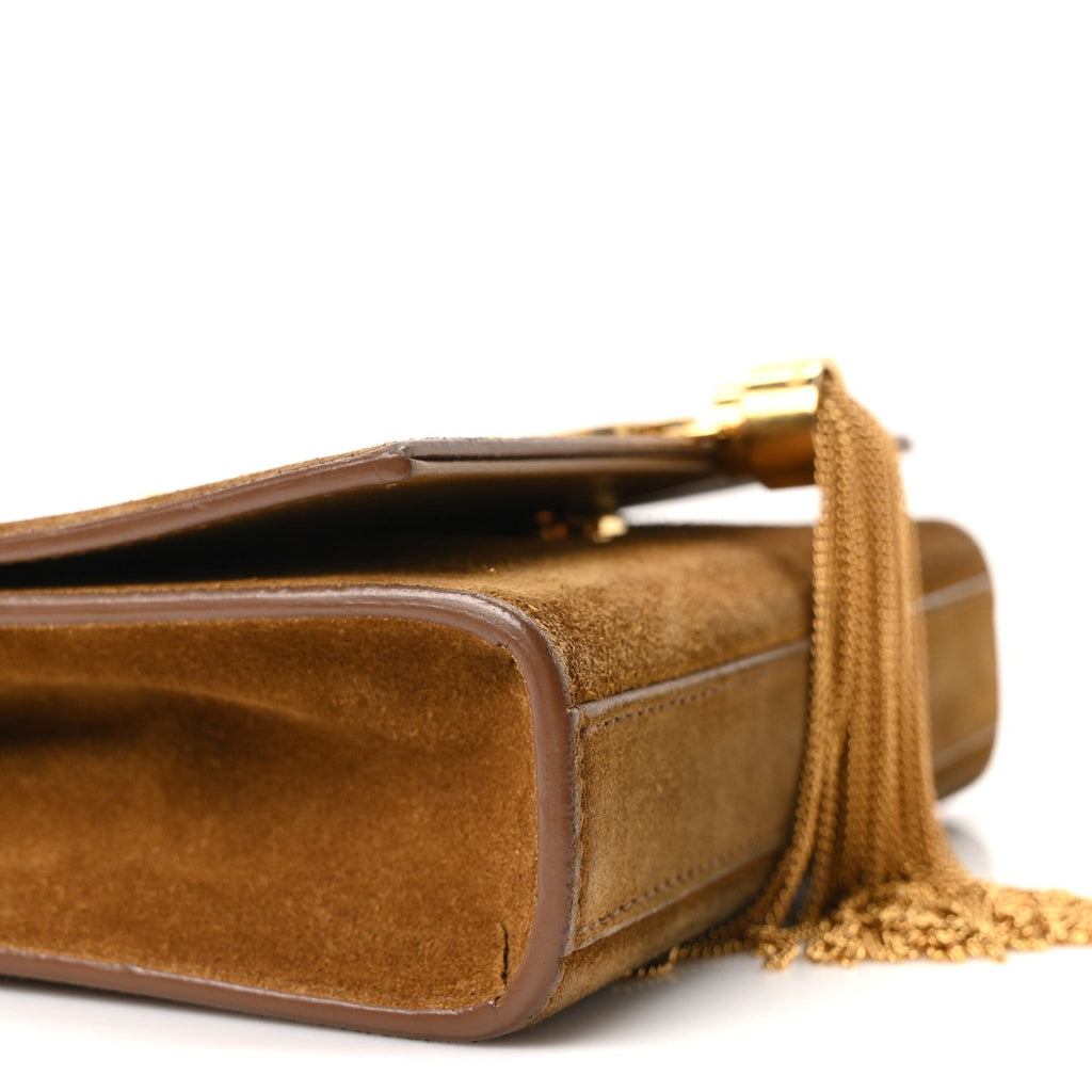 Suede Small Classic Monogram Kate Tassel Satchel Light Ochre