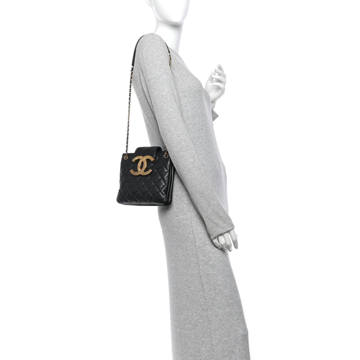 Lambskin Quilted Giant CC Shoulder Bag Black