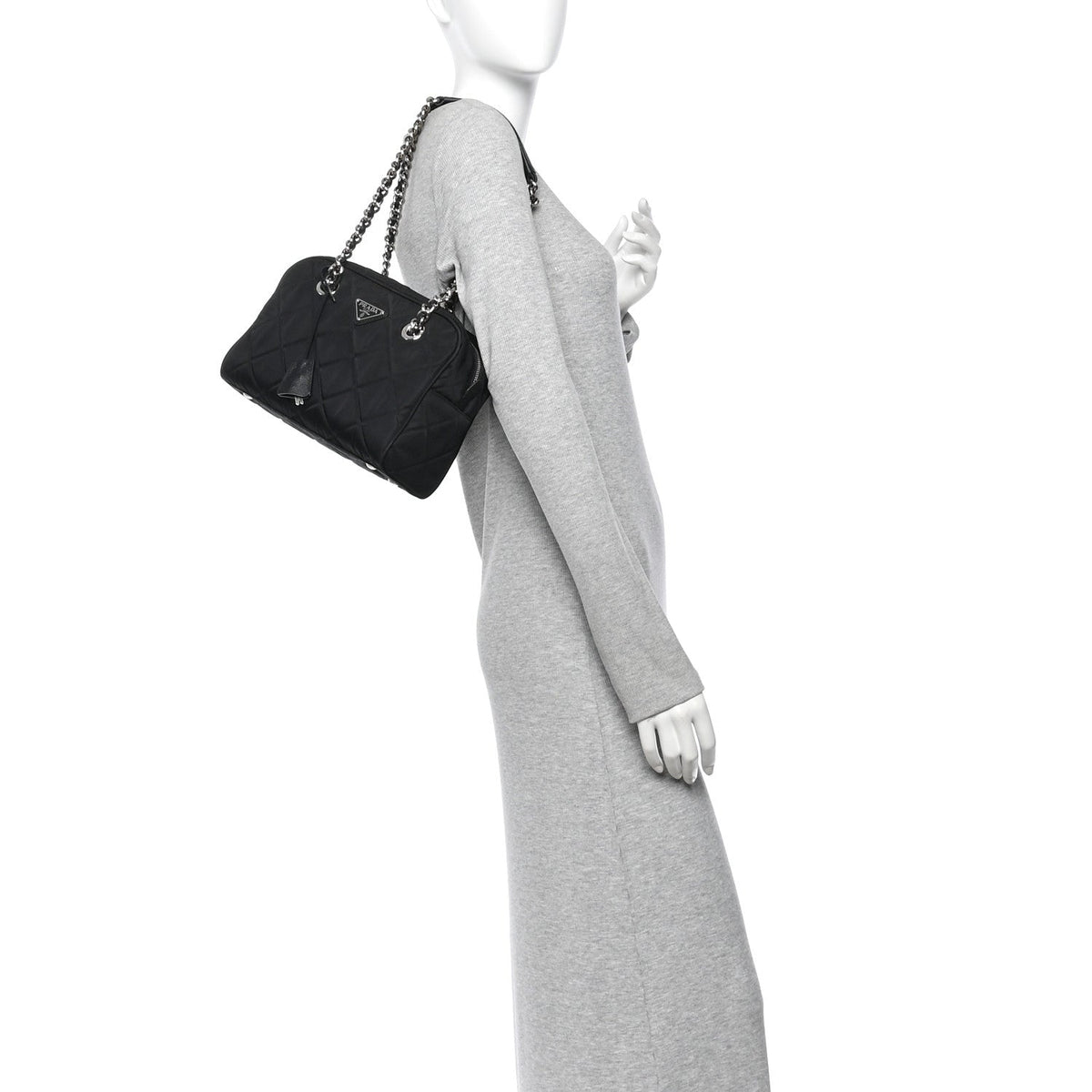 Nylon Tessuto Impuntu Quilted Shoulder Bag Black